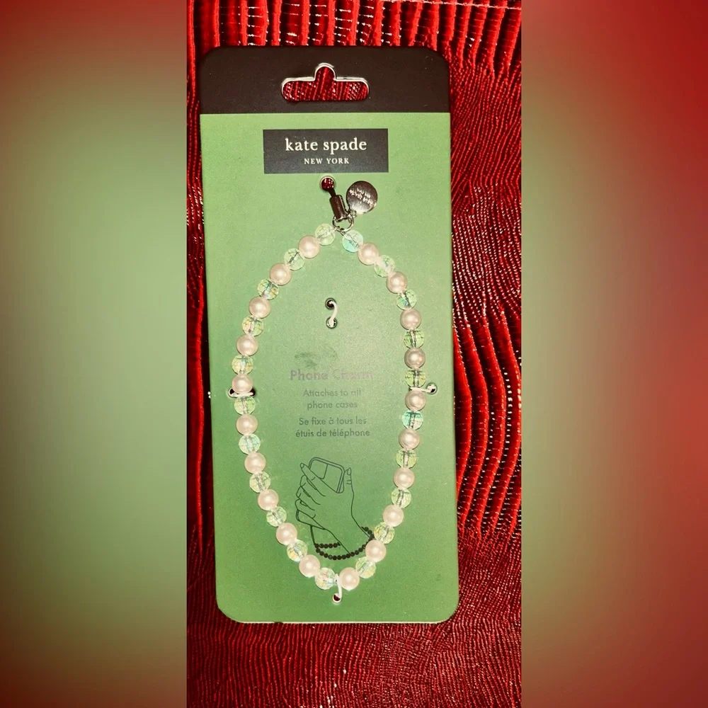 NWT kate spade Clear Iridescent Beaded Phone Charm Bracelet Giftable - Picture 4 of 5